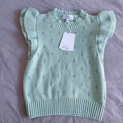 Buy Other Stories Sweater Vest Sleeveless Pointelle Knit Ruffle XS Light Green • 35.99£