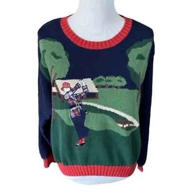 Buy Vintage 90s Liz Golf Claiborne Women’s Green Blue Embroidered Knit Sweater Sz L • 36.01£