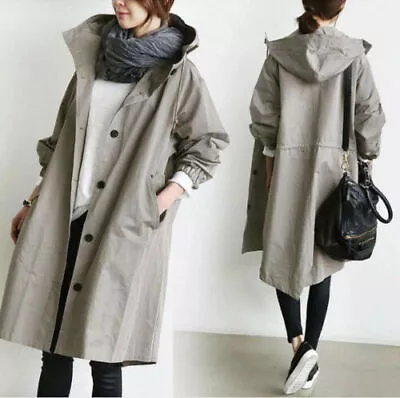 Buy UK Women Oversized Hooded Windbreaker Fashion Long Jacket Loose Coat Trench Coat • 18.55£