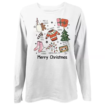 Buy Merry Christmas Candy Cane Music Stocking Ugly Sweater Womens Long Sleeve Tshirt • 17.99£
