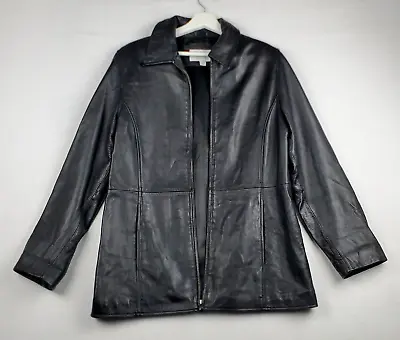 Buy Sonoma Lambskin Leather Jacket Women's Medium Black Full Zip Pockets Soft • 42.38£