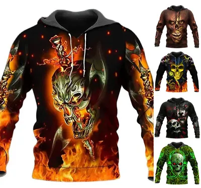 Buy Skull Design Hoodie Sweatshirt Mens Graphic Print Top Streetwear Sizes XS-6XL • 33.79£