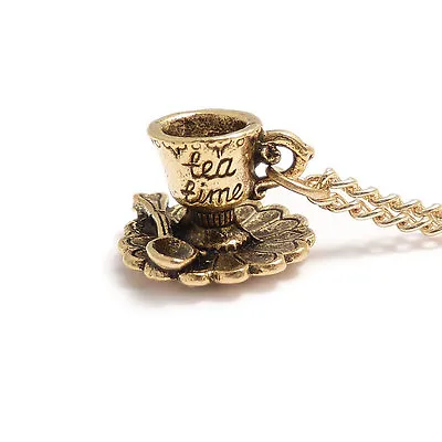 Buy Tea Cup Necklace Alice In Wonderland TEA TIME Pot Gold Party Drink Me Mad Hatter • 15.99£