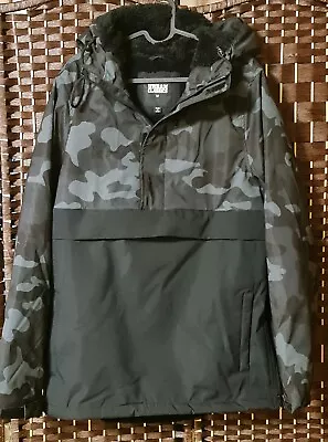 Buy Urban Classics Hooded Jacket + Fleece Pullover Camo Warm Coat Black/Grey P-P56cm • 55£