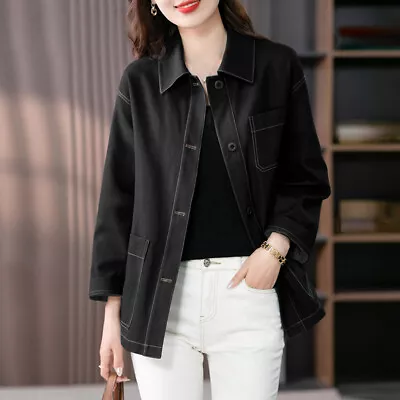 Buy UK Women Turndown Long Sleeve Outwear Cardigan Denim Look Tops Coat Jacket Plus • 17.99£