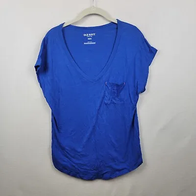 Buy Old Navy Women's Royal Blue Short Sleeve V-Neck Deep Shirt Pocket Medium • 13.22£