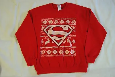 Buy Superman Fair Isle Logo Christmas Red Sweatshirt Jumper New Official Dc Comics   • 12.99£