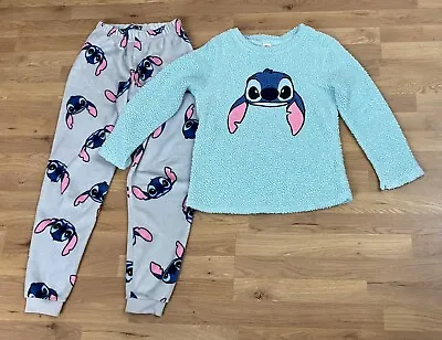 Buy Disney Stitch From Primark Fleece Pyjamas Set Ladies Size 6-8 Grey Polyester • 8£