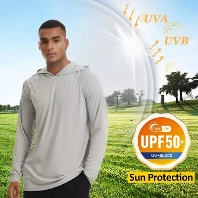 Buy Men Long Sleeve Hoodies UPF 50+ Sun UV Protection Outdoor Hiking Sunscreen Shirt • 8.99£