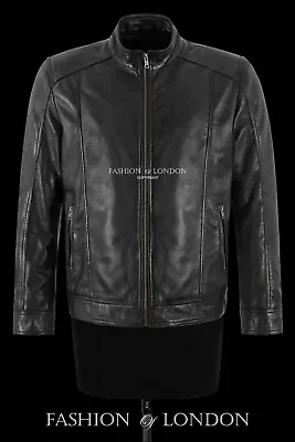 Buy Men's Classic Genuine Leather Jacket Black Casual Fashion Biker Style Jacket • 96£