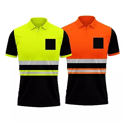 Buy Hi  Viz Vis Visibility Short Sleeve Polo Safety Work Wear Reflective T-Shirt Top • 14.99£