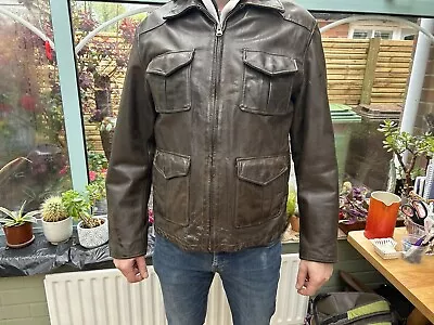 Buy Genuine GUESS Mens Large Brown Leather Jacket Hardly Worn • 20£
