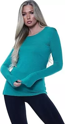 Buy Women's Long Sleeve Round Neck Plain Top Basic Stretchy Casual Summer T-shirts • 6.99£