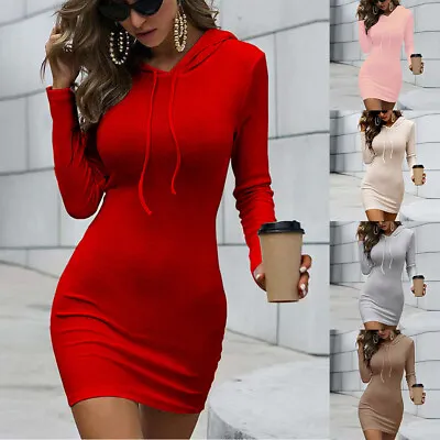 Buy Women's Knitted Dress Mini Slim Dress Sexy Hoodie With Fur Long Sleeve Dress UK • 17.35£