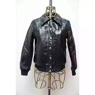 Buy Alexa Chung Black Faux Patent Crinkled Leather Bomber Jacket Size UK 10/US 6 • 240.14£