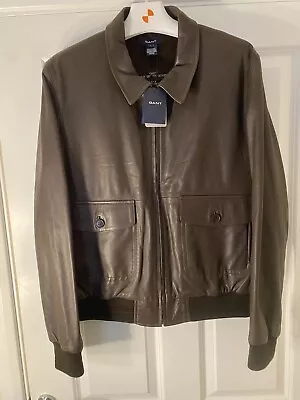 Buy Mens Gant Leather Bomber Jacket Large (slight Slim Fit) New With Tags RRR:£550+ • 215£