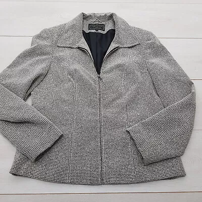 Buy DEBENHAMS Short Coat Jacket Full Zip Size 14 Grey Check Collar Shoulder Pads • 9.99£