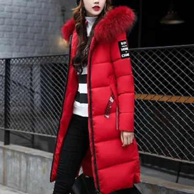Buy Winter Women Girl Puffer Fur Long Quilted Parka Ladies Coat Hooded Jacket UK • 28.88£