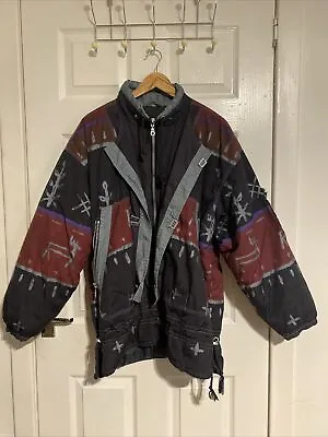 Buy Vintage  Multicoloured Winter Jacket Size L , Retro Style, Red & Blue Pattern • 30£
