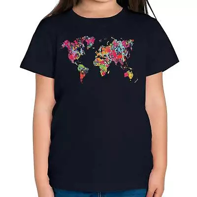 Buy World Map Splatter Kids T-shirt Tee Top Gift Colourful Globe • 9.95£