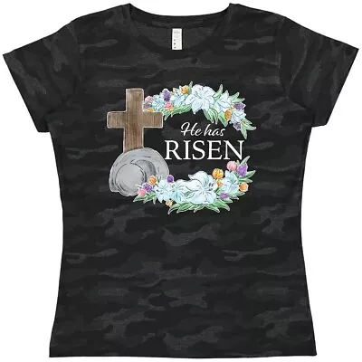 Buy Inktastic Easter He Has Risen With Cross And Flowers Women's T-Shirt Lillie Tomb • 17.09£