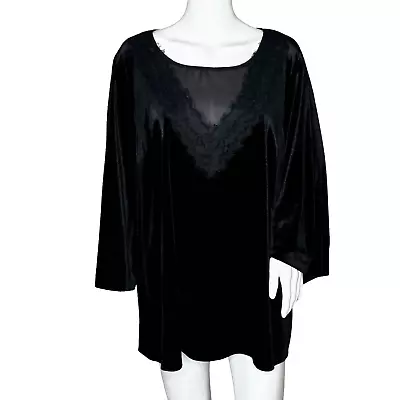 Buy Rose & Olive Shirt Womens 1X Black Velvet Mesh Lace Cutegoth Witchcore Whimsy • 22.66£