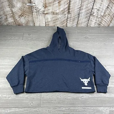 Buy Under Armour Blue Project Rock Cropped Warrior Mana Hoodie Size Medium Oversized • 18.95£