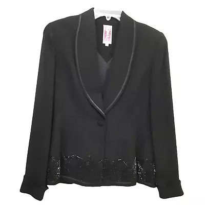 Buy Zelda Formal Beaded Jacket Women’s 6 Fitted Lined Collar Evening Black Vintage • 21.94£