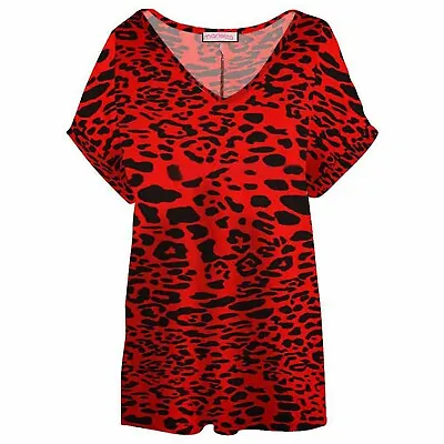 Buy Womens T Shirt Ladies Oversized Baggy Plus Size Top Loose V Neck Turn Up Batwing • 8.49£