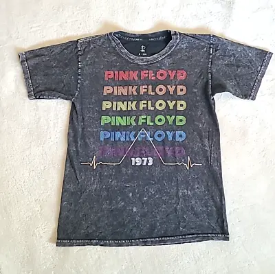Buy Women's Short Sleeve Pink Floyd Band T-Shirt Small Acid Wash Gray Rainbow Boho • 11.34£