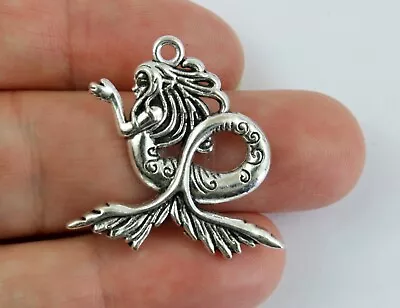 Buy Antique Silver Tone Mermaid Charms - Pendant Beads Crafts Cards Fairy Jewellery • 1.80£