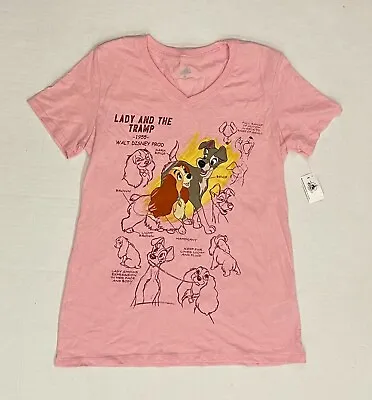 Buy Disney Parks Lady And The Tramp Short Sleeve V-Neck Shirt For Women, Pink,XS,NWT • 25.14£