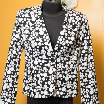 Buy Harve Benard Blazer Black White Polka Dot Bubble Size M Button Down Pockets  • 27.95£