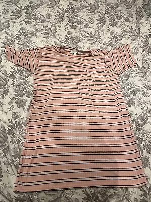 Buy In The Style Pink Striped Oversized T Shirt Size 10 • 3£