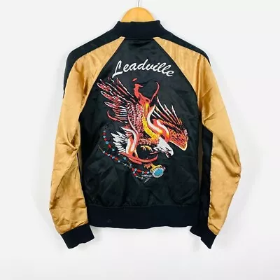 Buy Native American Flaming Eagle Embroidered Fitted Varsity Baseball Jacket Size 8 • 10£