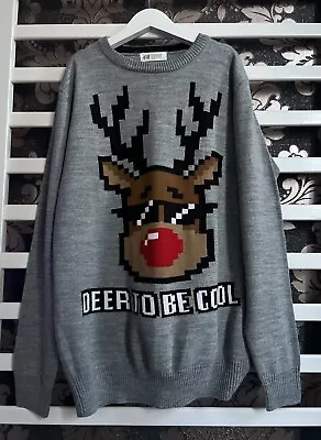 Buy H&M Deer To Be Cool Christmas Jumper Kids Size 8-10 Years • 5.50£