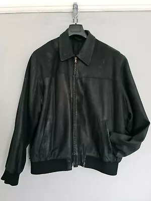 Buy Marks And Spencer Jacket Mens Suede Leather Weathered Midnight Black Bomber XL • 44£