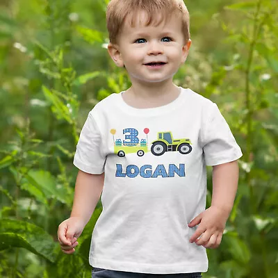 Buy Personalised Birthday Tractor Age Tshirt. 100% Cotton Kids Toddler Baby Birthday • 9.95£
