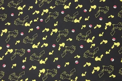 Buy Pokemon Pikachu Black 100% Cotton Poplin Fabric Fat Quarter, 1/2 Metre, 1 Metre • 8.90£