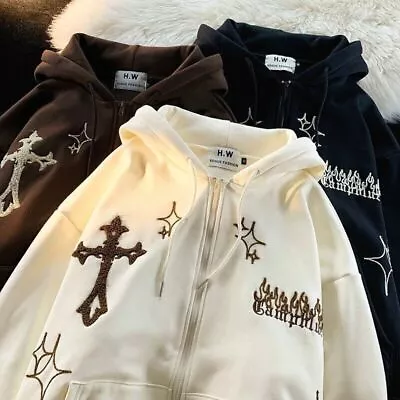 Buy Y2k Oversized Hoodies Retro Hip Hop Jacket Gothic Embroidery Zip Up Sweatshirt ~ • 24.48£