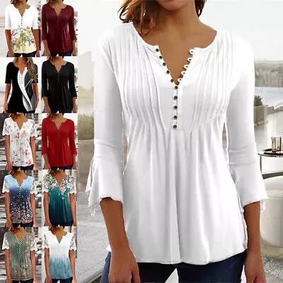Buy Womens Short Sleeve Tunic Tops Ladies Summer Boho Floral Casual Blouse T-Shirt • 11.09£