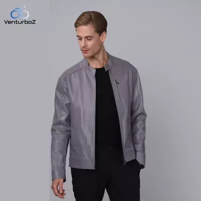 Buy Genuine Fashion Men Real Leather Jacket With Modern Pockets Zip Up Motorbike • 149.99£