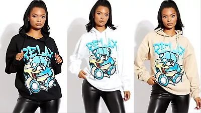 Buy Womens Graphic Teddy Fleece Oversized Hooded Ladies Sweatshirt Hoodie Jumper Top • 15.99£