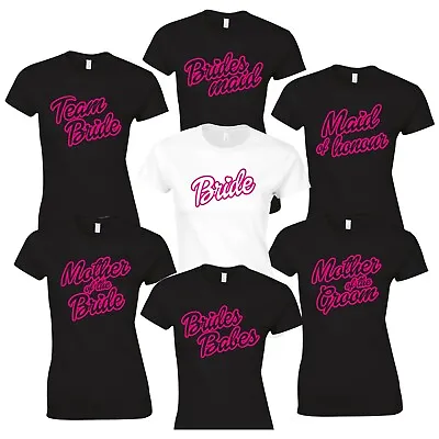 Buy Hot Pink Doll Hen Do Party T-Shirts Selection - Wedding Bridal Tops Team Bride • 7.49£