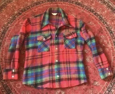 Buy Vintage Mens Large Rockabilly Red Checked Flannel Shirt Jacket Shacket Western • 35£
