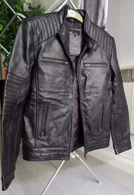 Buy SMART RANGE Mens Black Leather Biker Jacket Medium  • 36.50£