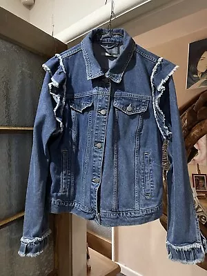 Buy V By Very Blue Distressed Denim Jacket Size 18 New • 29.99£