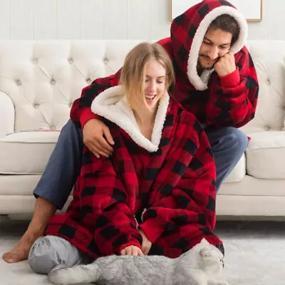 Buy Oversized Adult Hoodie Blanket Wearable Tartan Sherpa Fleece Hooded Sweatshirt • 12.95£