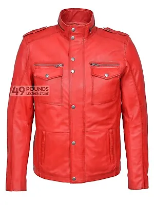 Buy Mens Trojan Leather Jacket Tan Reefer Biker Style Zipped Cuffs Real Leather 5540 • 41.65£
