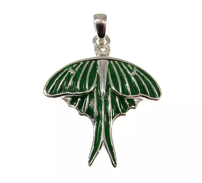Buy Solid 925 Sterling Silver Ted Andrews Luna Moth Pendant With Green Enamel • 42.59£